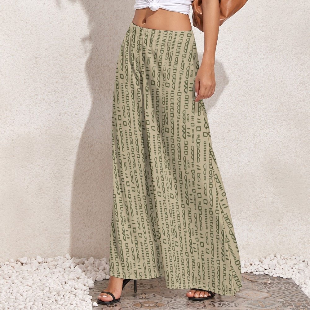 Beige and Green Wide Leg Pants. Miami Collection
