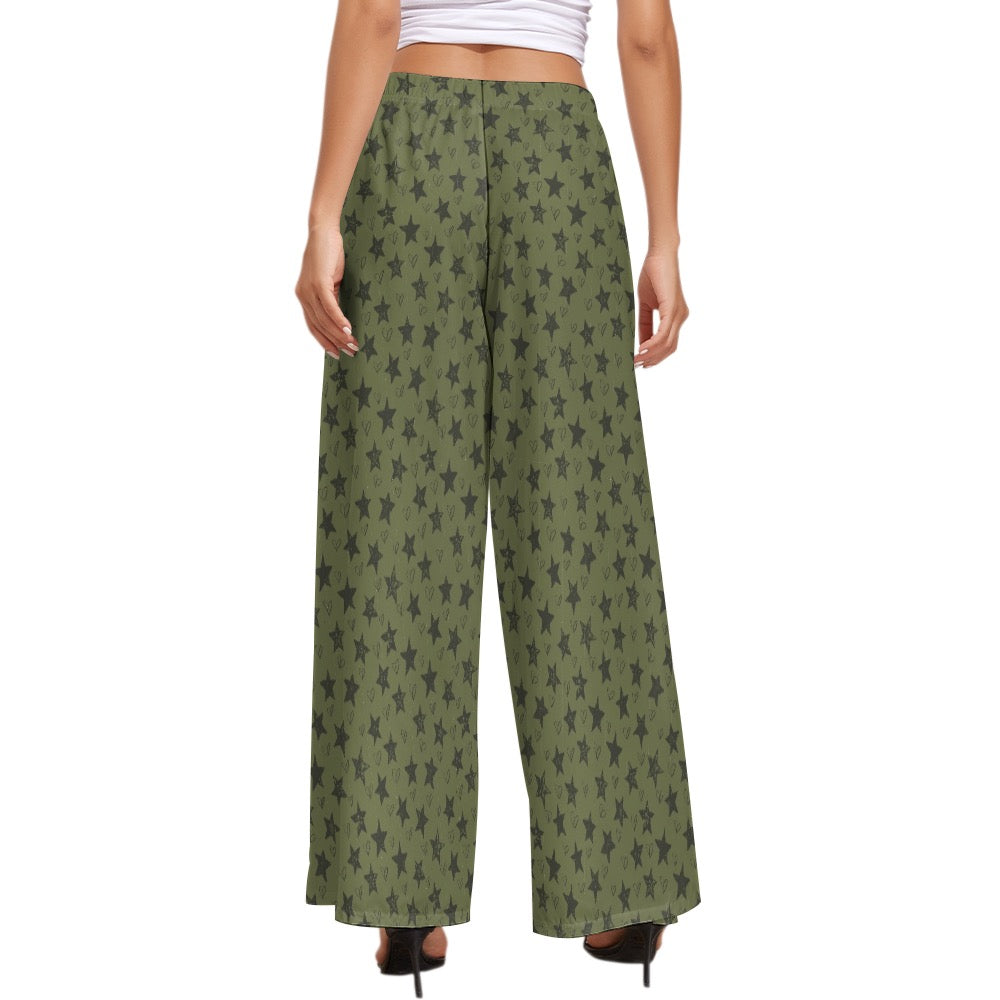 Green and Black stars Wide Leg Pants. Miami Collection