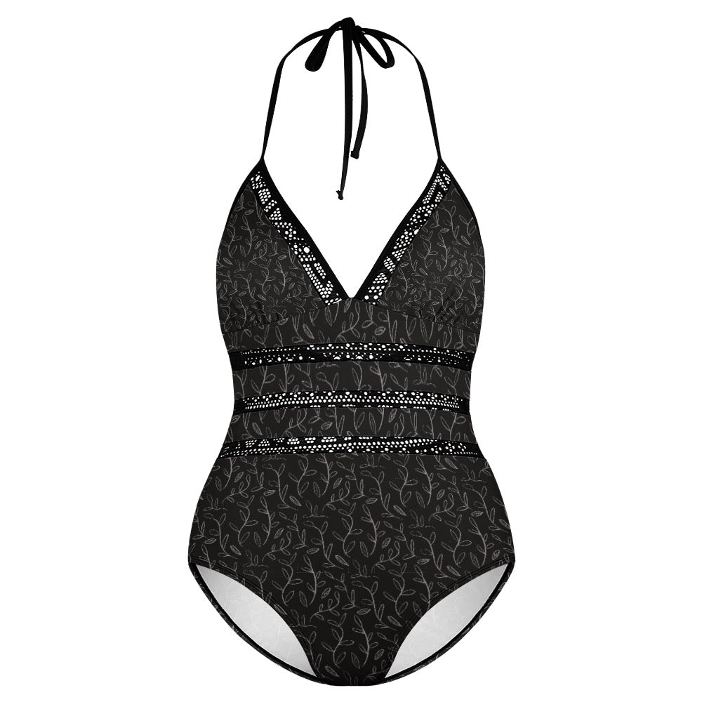 Little Blue Flowers Plus size One-piece bikini swimsuit. Pattern hand-painted by the Designer Maria Alejandra Echenique