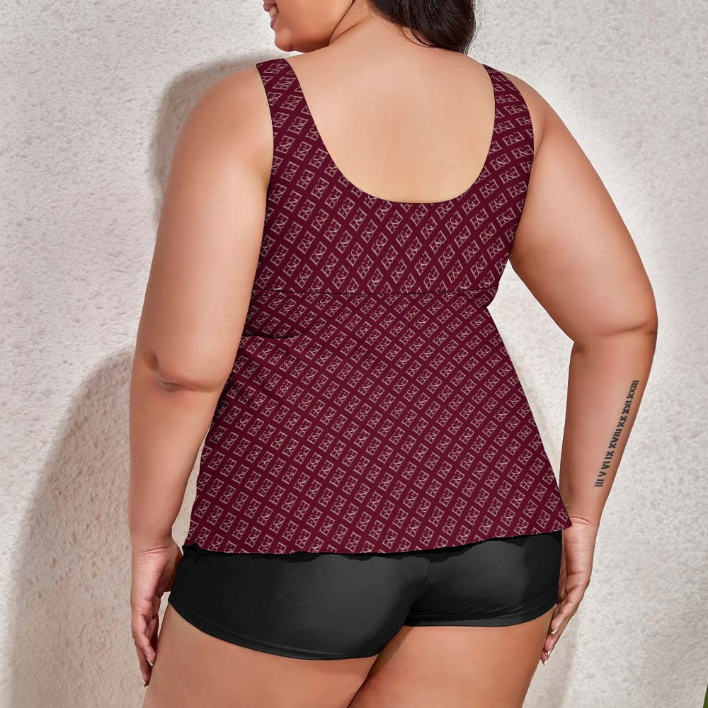 Super Bloom Collection Blue Women's split swimsuit. Plus Size Bathing suit. Pattern hand-painted by the Designer Maria Alejandra Echenique