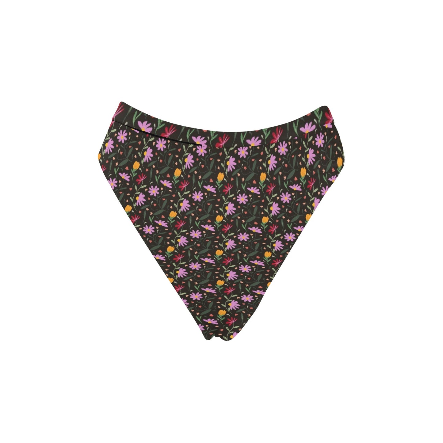 Botanical Flowers High-Waisted High-Cut Bikini Bottom. Pattern hand-painted by the Designer Maria Alejandra Echenique