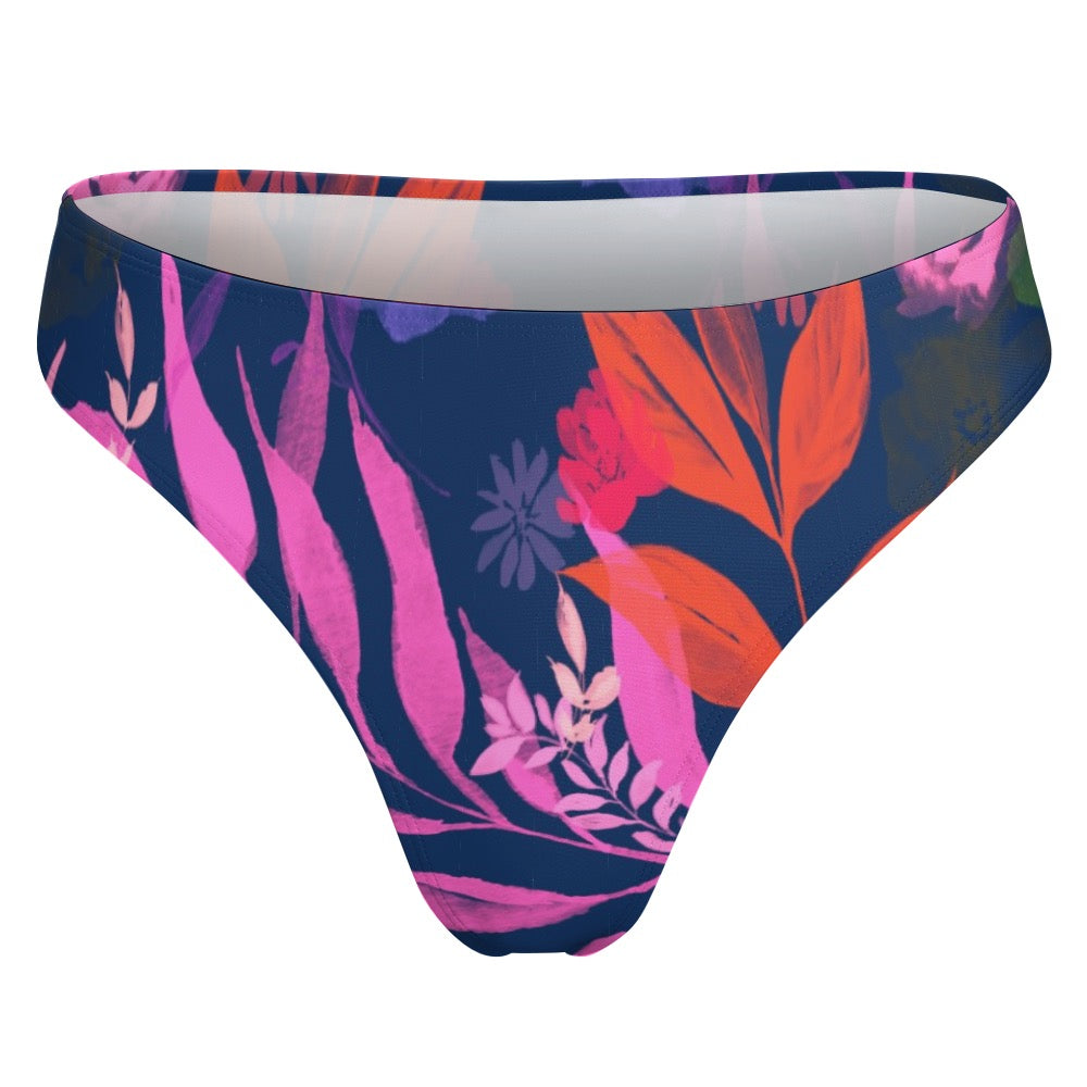 Multicolor Flowers Swimwear Thong. Houston collection. Design hand-painted by the Designer Maria Alejandra Echenique