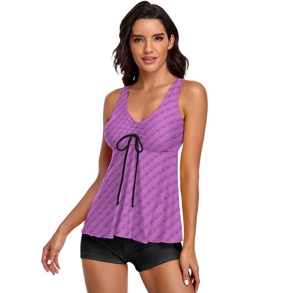 E&E Signature Red-wine Sleeveless Comfortable Split Swimwear. Bathing Suit. Cover-up.