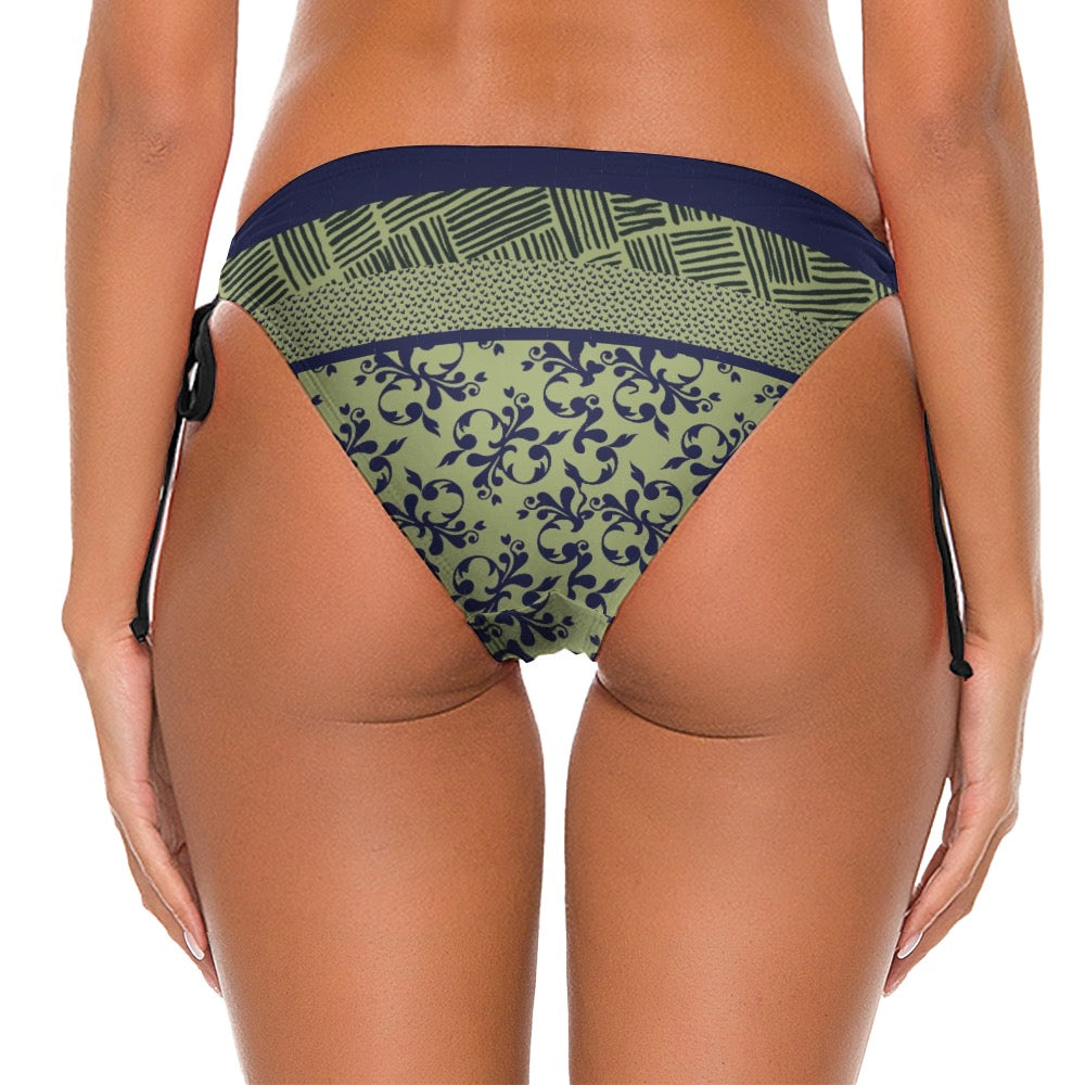 Caracas Collection White & Blue Bikini Bottom. Design hand-painted by the Designer Maria Alejandra Echenique