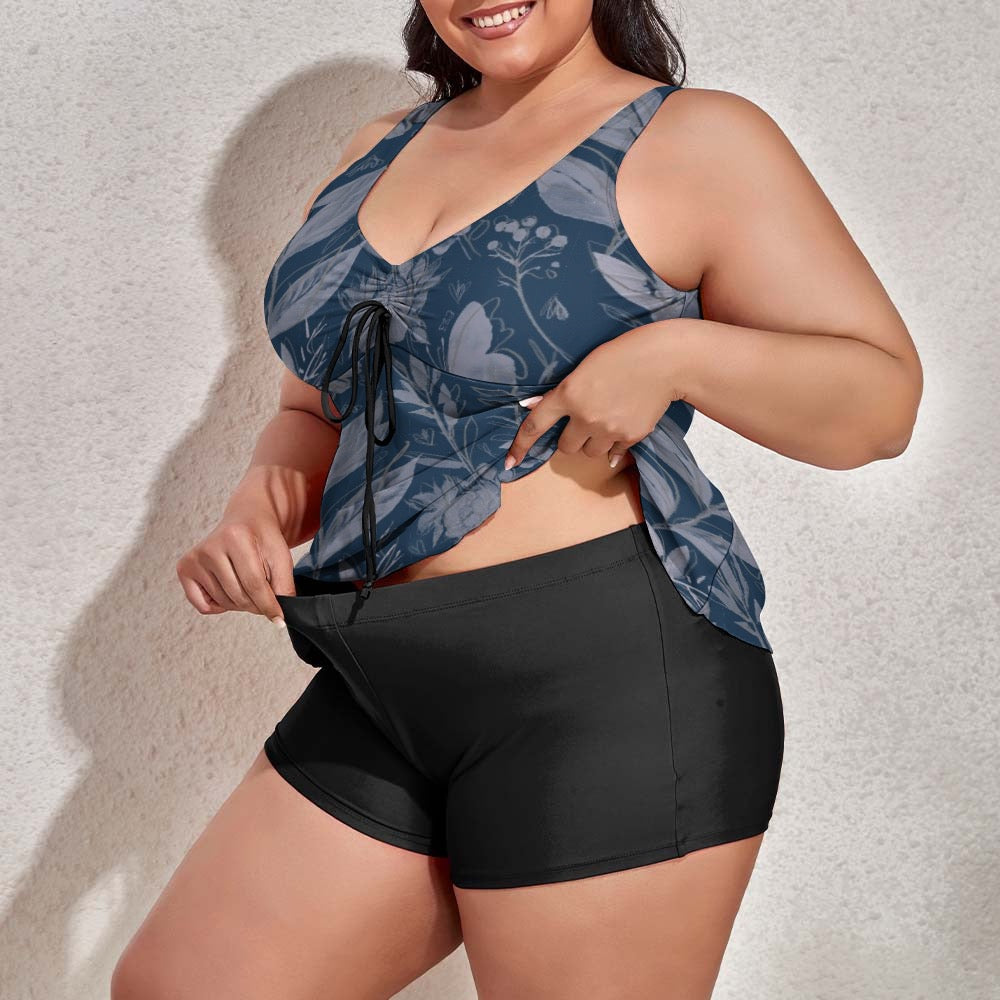Watercolor Blue & White Sleeveless Comfortable Split Swimwear. Houston collection. Design hand-painted by the Designer Maria Alejandra Echenique