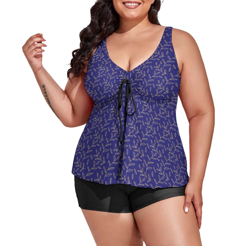 Super Bloom Collection Blue Women's split swimsuit. Plus Size Bathing suit. Pattern hand-painted by the Designer Maria Alejandra Echenique