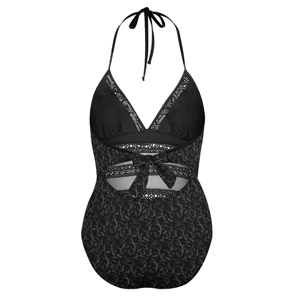 Little Blue Flowers Plus size One-piece bikini swimsuit. Pattern hand-painted by the Designer Maria Alejandra Echenique