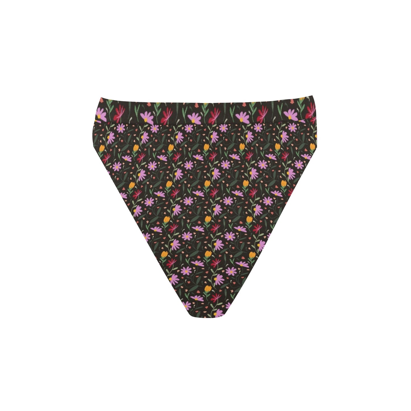 Botanical Flowers High-Waisted High-Cut Bikini Bottom. Pattern hand-painted by the Designer Maria Alejandra Echenique