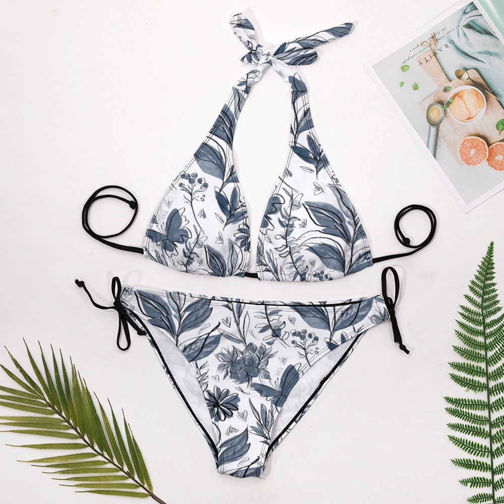 Watercolor Blue V-Neck Bikini Swimsuit. Houston collection Design hand-painted by the Designer Maria Alejandra Echenique