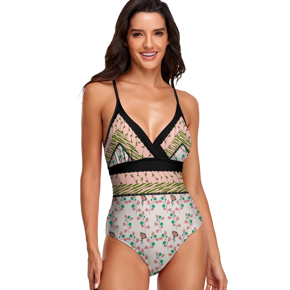 Green and Pink Best-Selling Elegant One Piece Swimsuit. Miami Collection