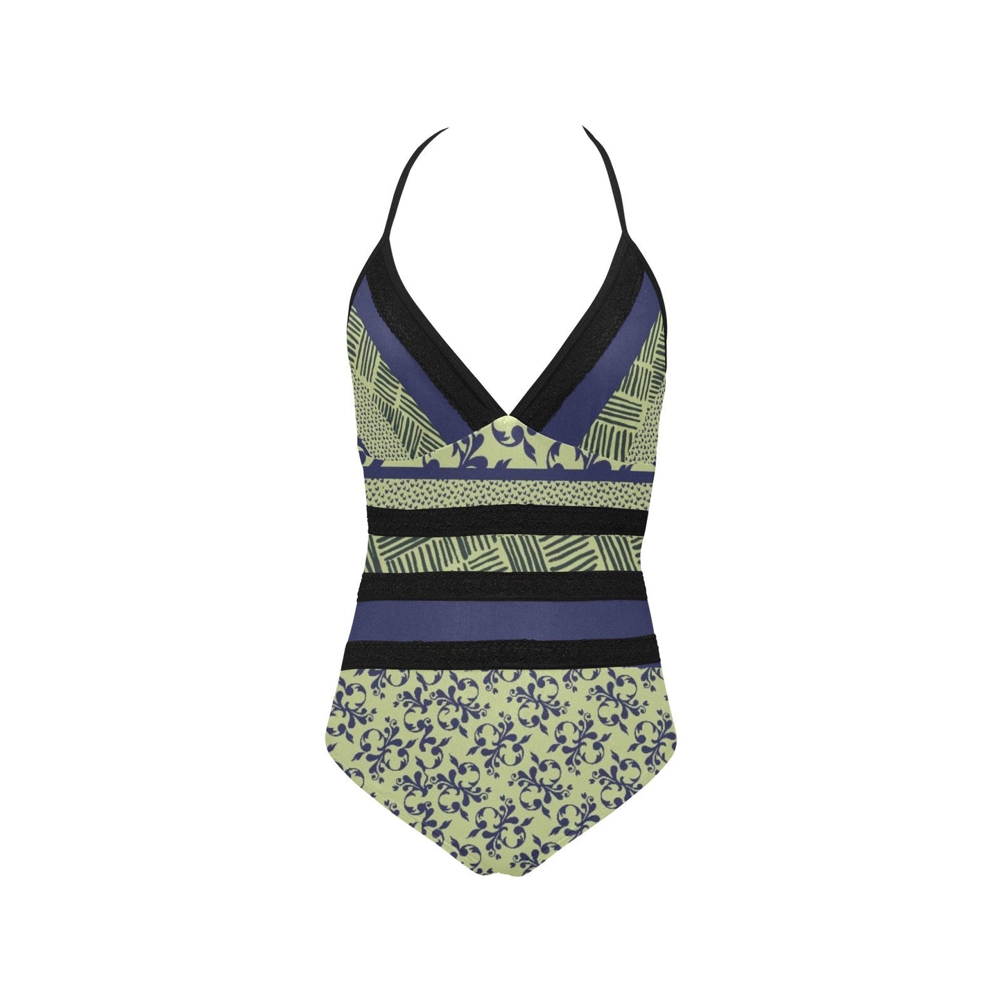 Blue & Black Lace Band Swimsuit. Caracas Collection