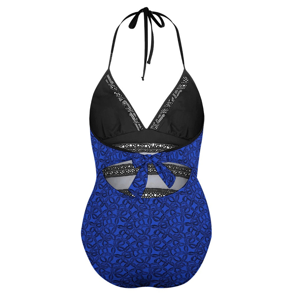 Little Blue Flowers Plus size One-piece bikini swimsuit. Pattern hand-painted by the Designer Maria Alejandra Echenique