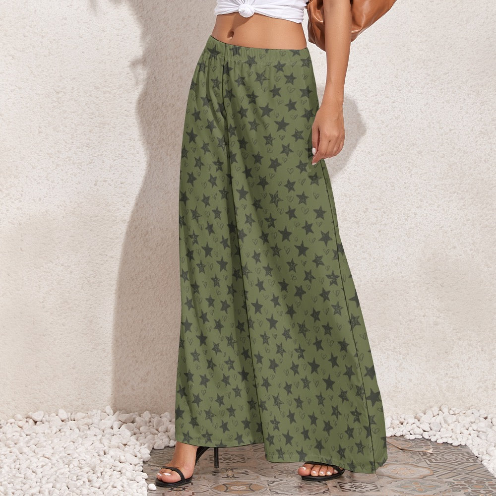 Green and Black stars Wide Leg Pants. Miami Collection