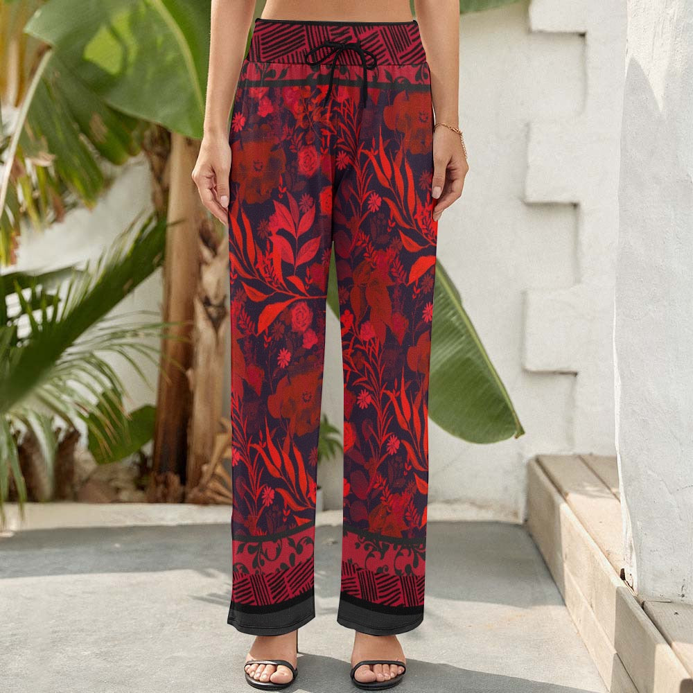 Caracas Collection Red Women's Wide Leg Pants. Design hand-painted by the Designer Maria Alejandra Echenique and digitally printed in each garment/accessory.