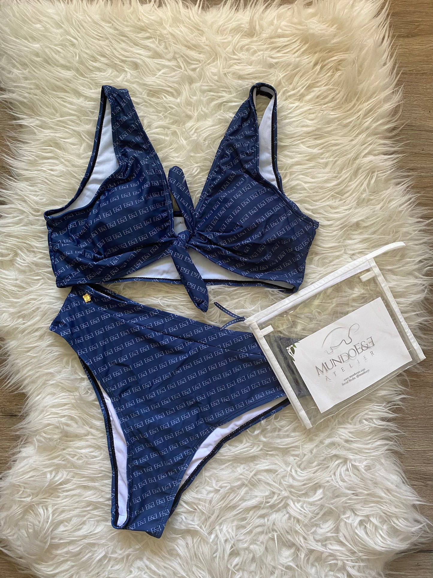 E&E Signature Blue Bikini Swimsuit. Bathing suit. Pattern hand-painted.