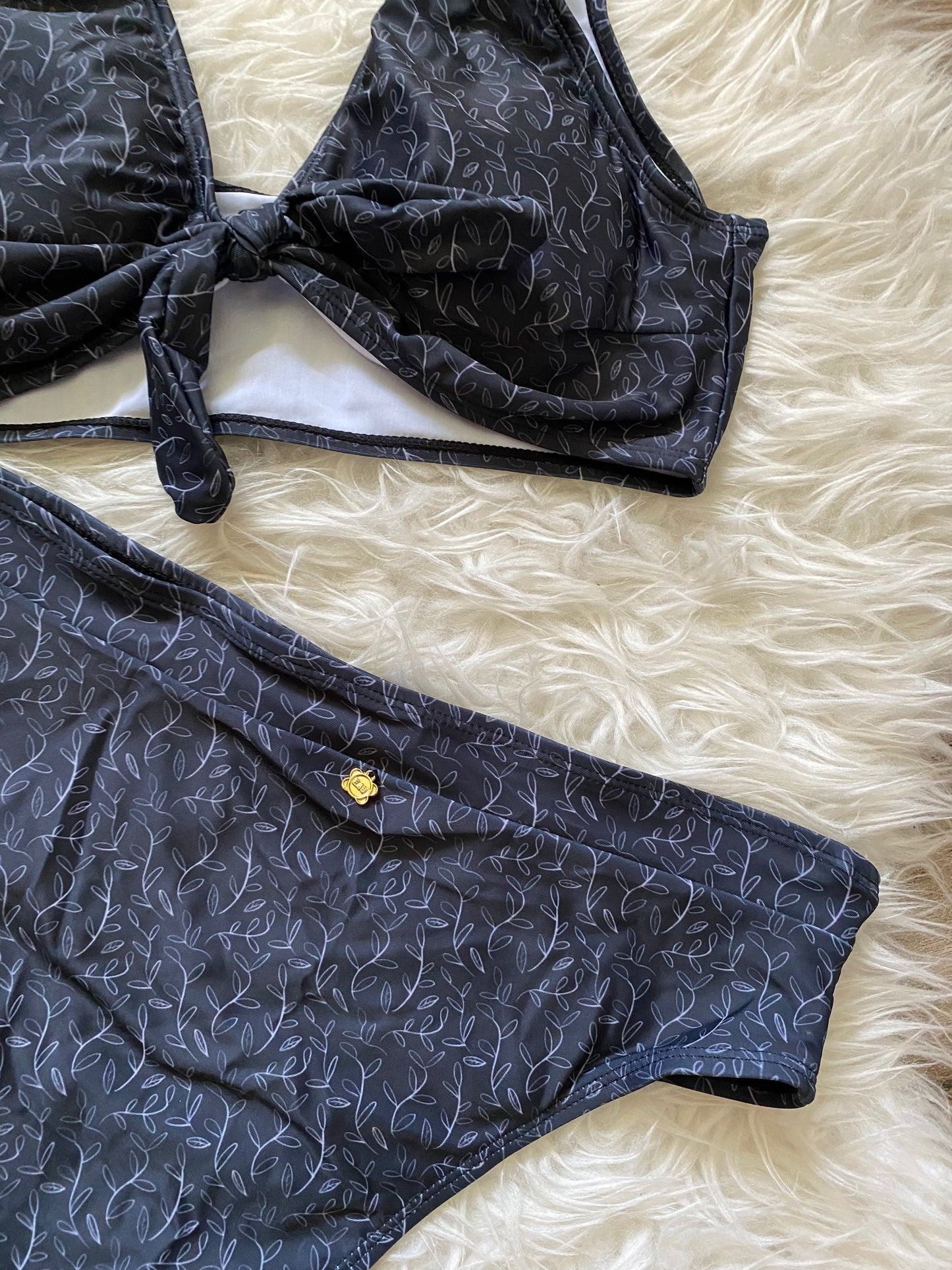 Supper Bloom Collection Black Bikini Swimsuit. Bathing suit. Pattern hand-painted by the Designer Maria Alejandra Echenique