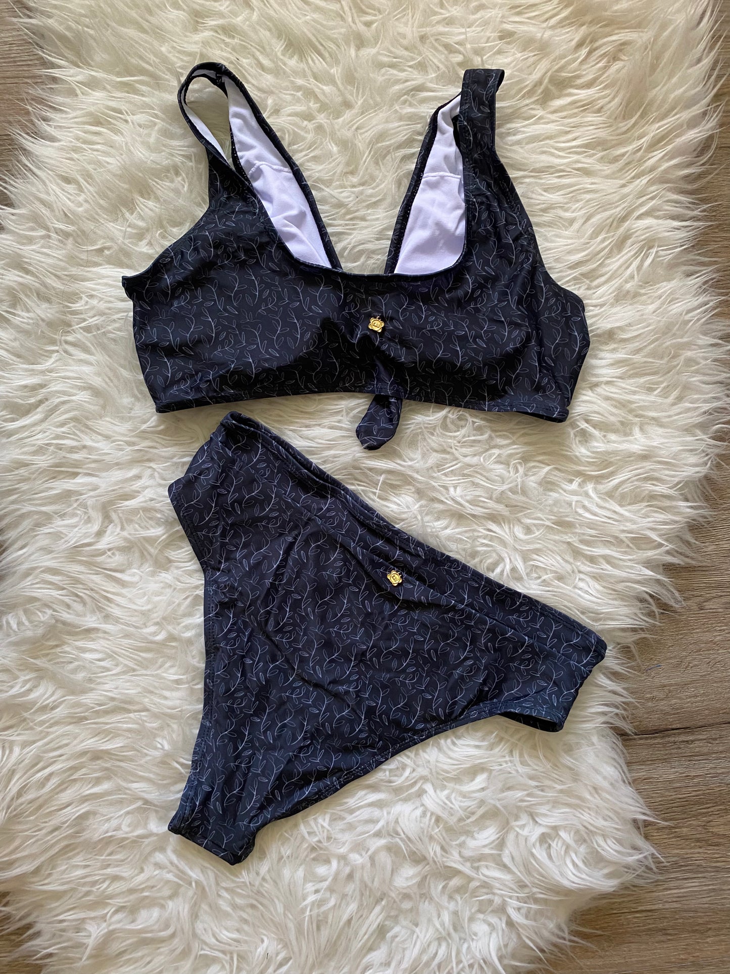 Supper Bloom Collection Black Bikini Swimsuit. Bathing suit. Pattern hand-painted by the Designer Maria Alejandra Echenique