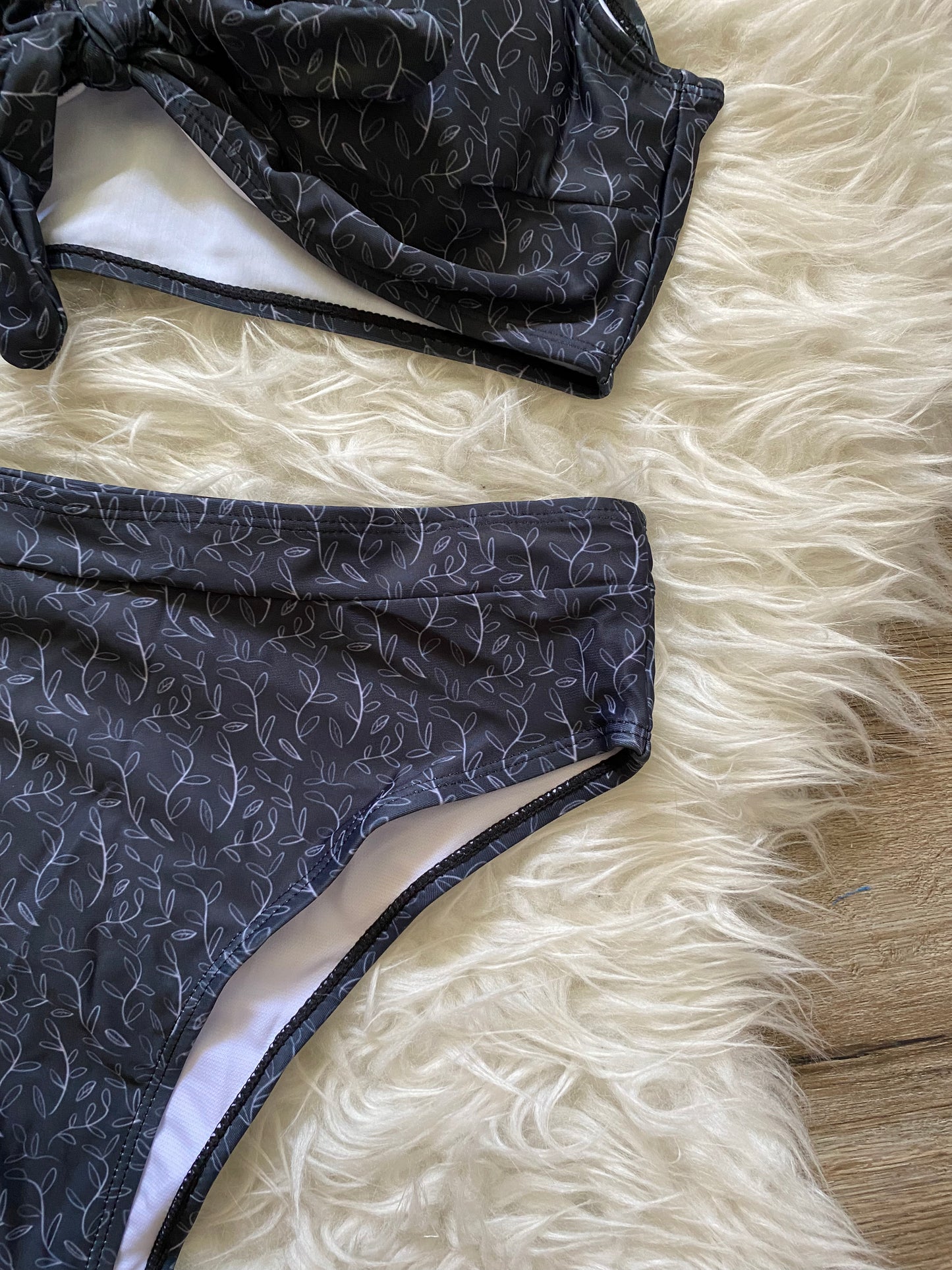 Supper Bloom Collection Black Bikini Swimsuit. Bathing suit. Pattern hand-painted by the Designer Maria Alejandra Echenique