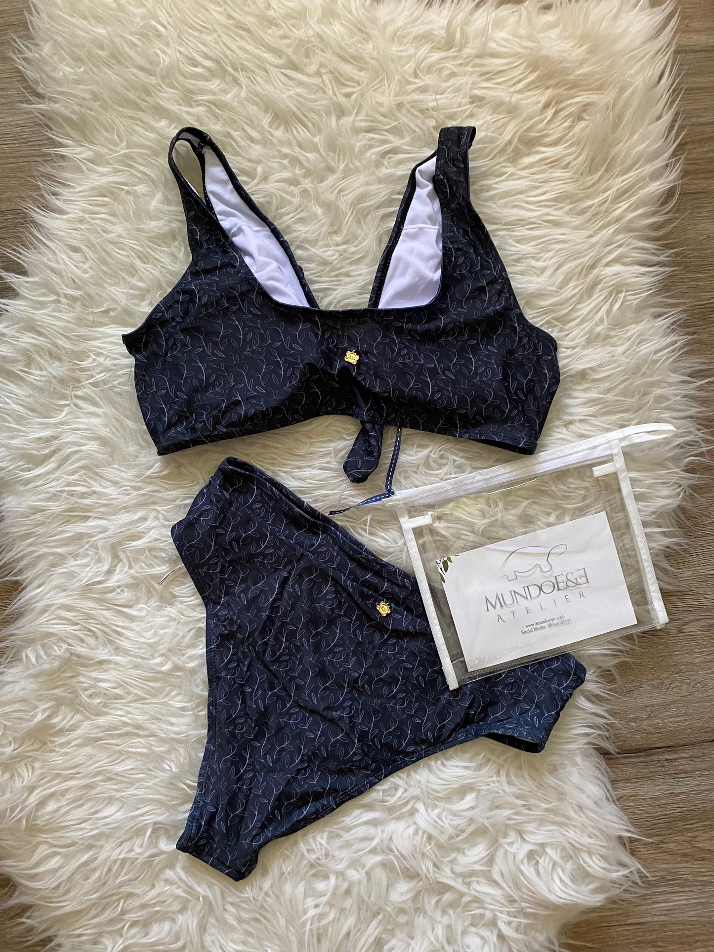 Supper Bloom Collection Black Bikini Swimsuit. Bathing suit. Pattern hand-painted by the Designer Maria Alejandra Echenique