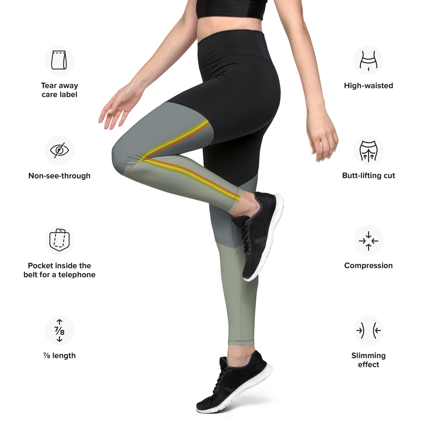 E&E Basic Green/Orange Sports Leggings