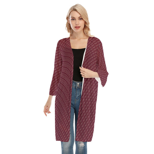 E&E Signature Red-Wine V-neck Mesh Cardigan.