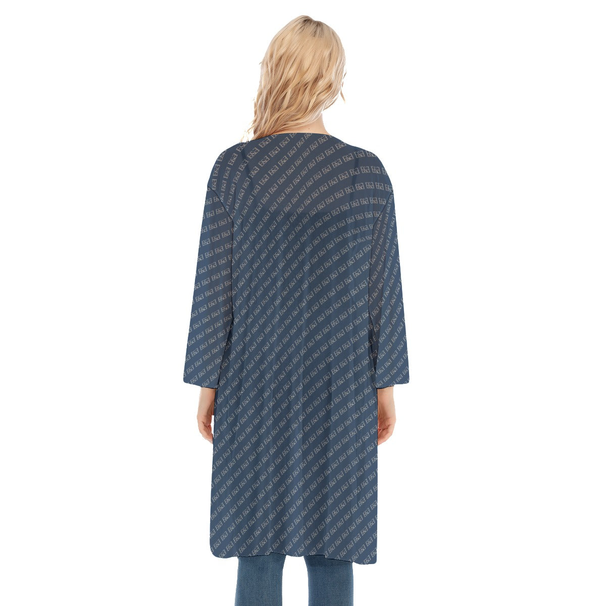 E&E Signature Blue V-neck Mesh Cardigan. Mesh Kimono.