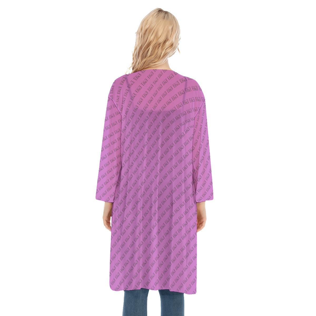 E&E Signature Pink Women's V-neck Mesh Cardigan. Mesh Kimono.