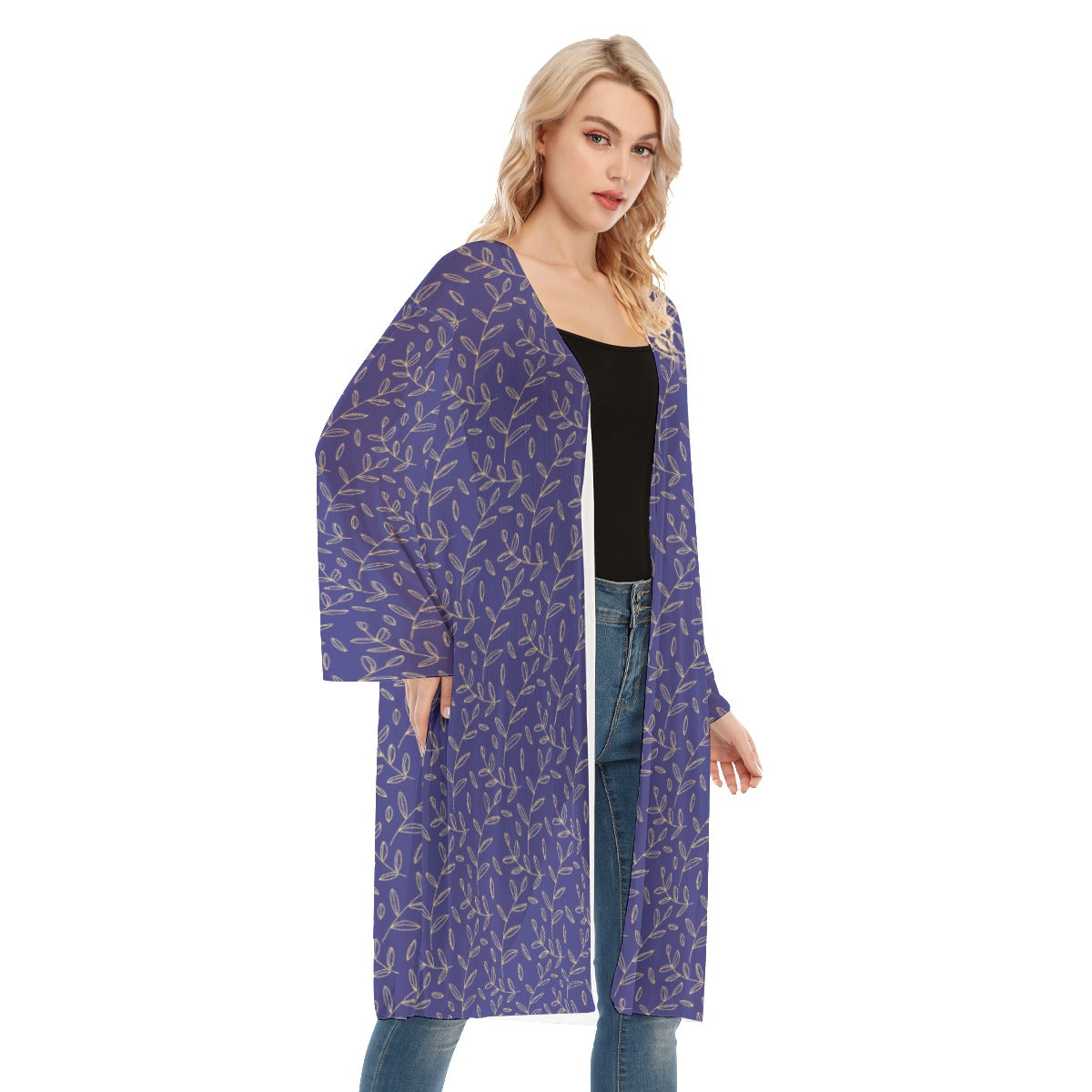 Super Bloom Collection Women's Long Sleeve Mesh Cardigan. Design hand-painted by the Designer Maria Alejandra Echenique