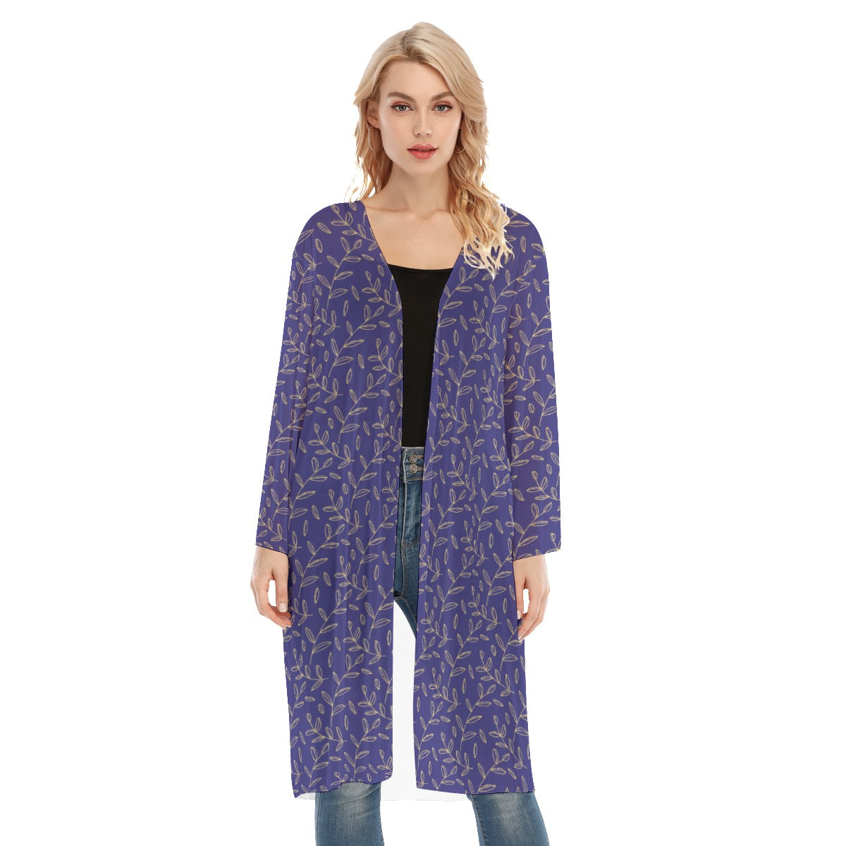 Super Bloom Collection Women's Long Sleeve Mesh Cardigan. Design hand-painted by the Designer Maria Alejandra Echenique