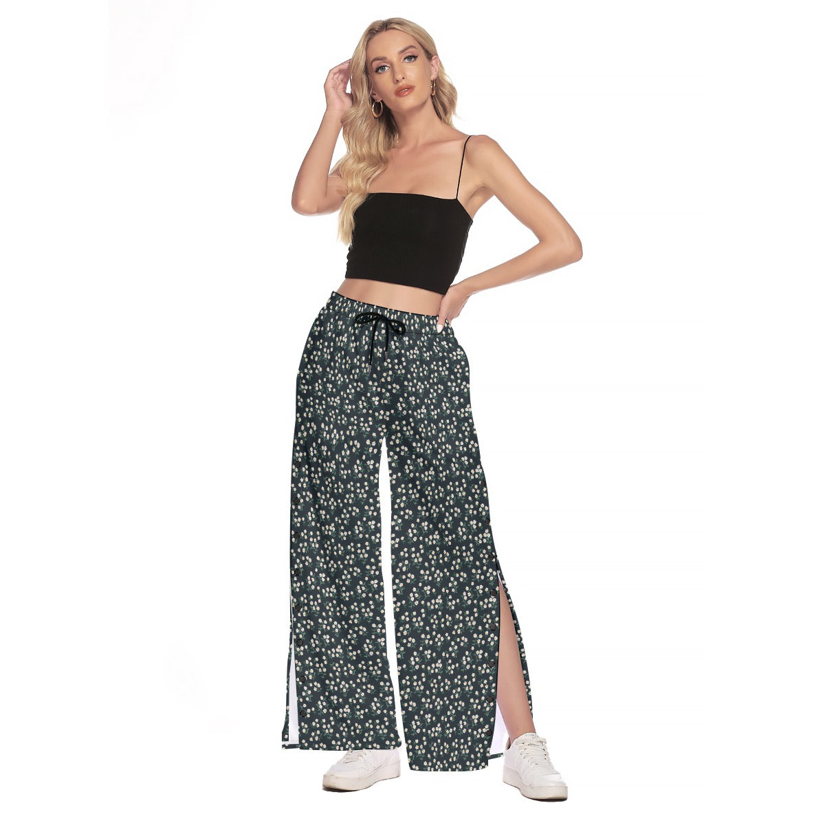 Super Bloom Little margaritas Side Slit Snap Button Trousers. Design hand-painted by the Designer Ma