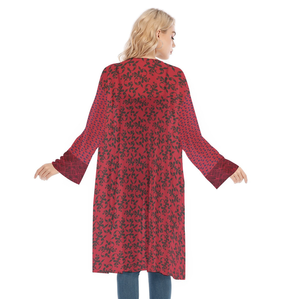 Red Long Sleeve Mesh Cardigan. Mesh Kimono. Caracas Collection