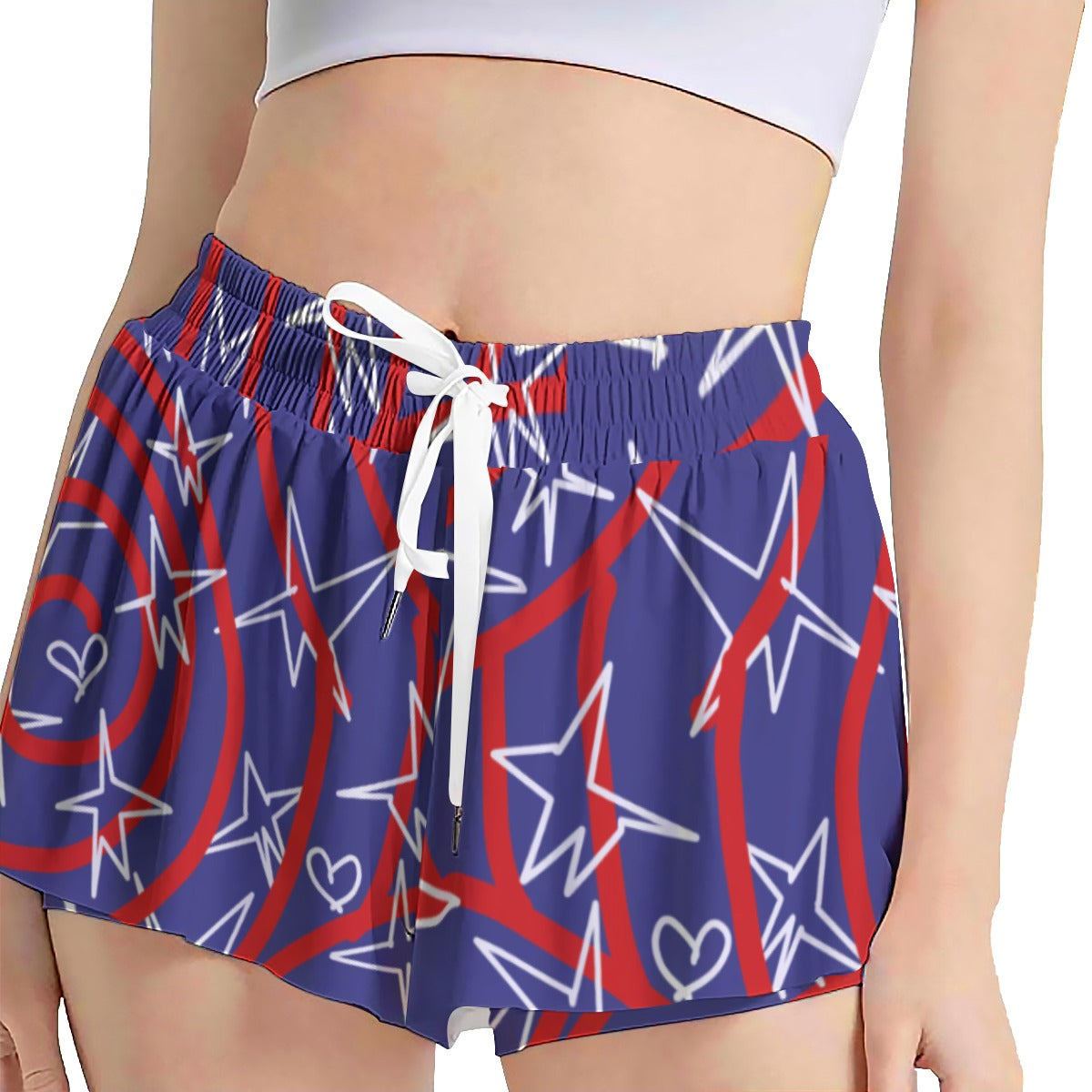America inspired Women's Sport Skorts With Pocket. Short. Skirt. Design hand-painted by the Designer Maria Alejandra Echenique.