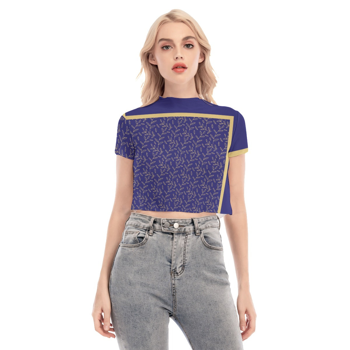 Super Bloom Collection Women's Short Sleeves Mesh Crop Top. Pattern hand-painted by the Designer Maria Alejandra Echenique