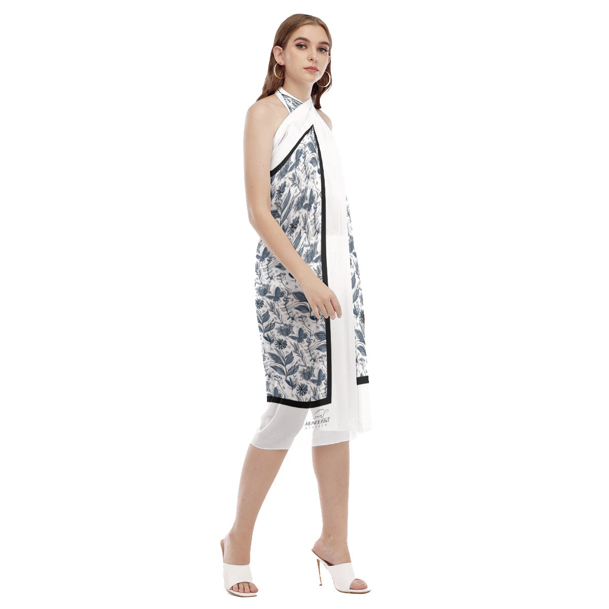 Watercolor white and Blue Beach Dress. Design hand-painted by the Designer Maria Alejandra Echenique
