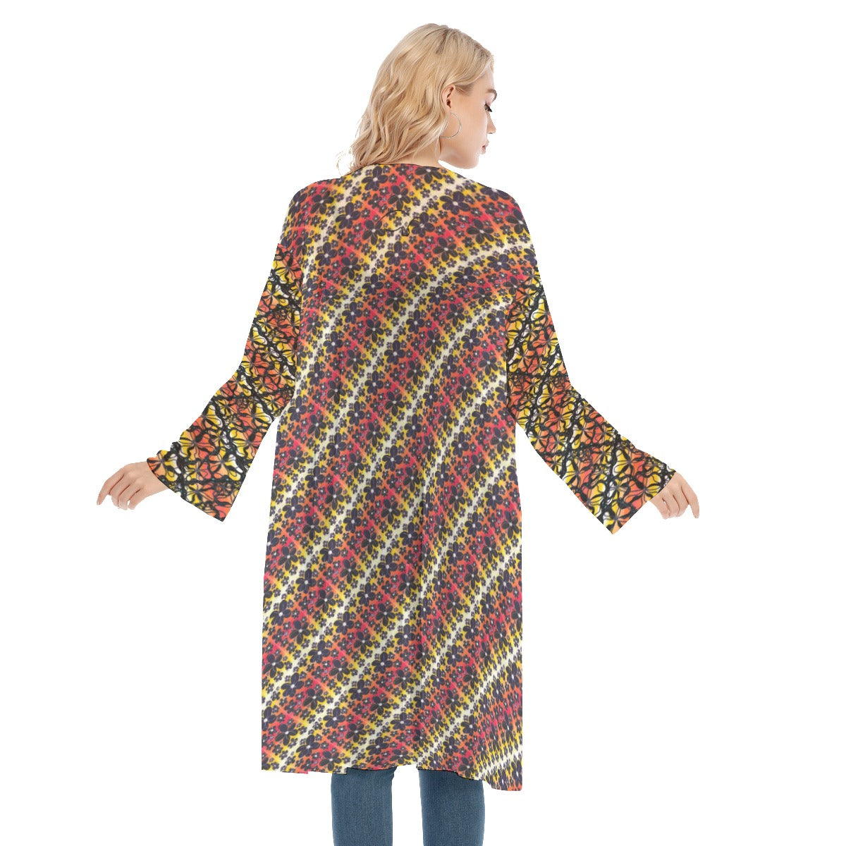 Degrade Flowers Long Sleeve Mesh Cardigan. Mesh kimono. cover up. Design hand-painted by the Designe