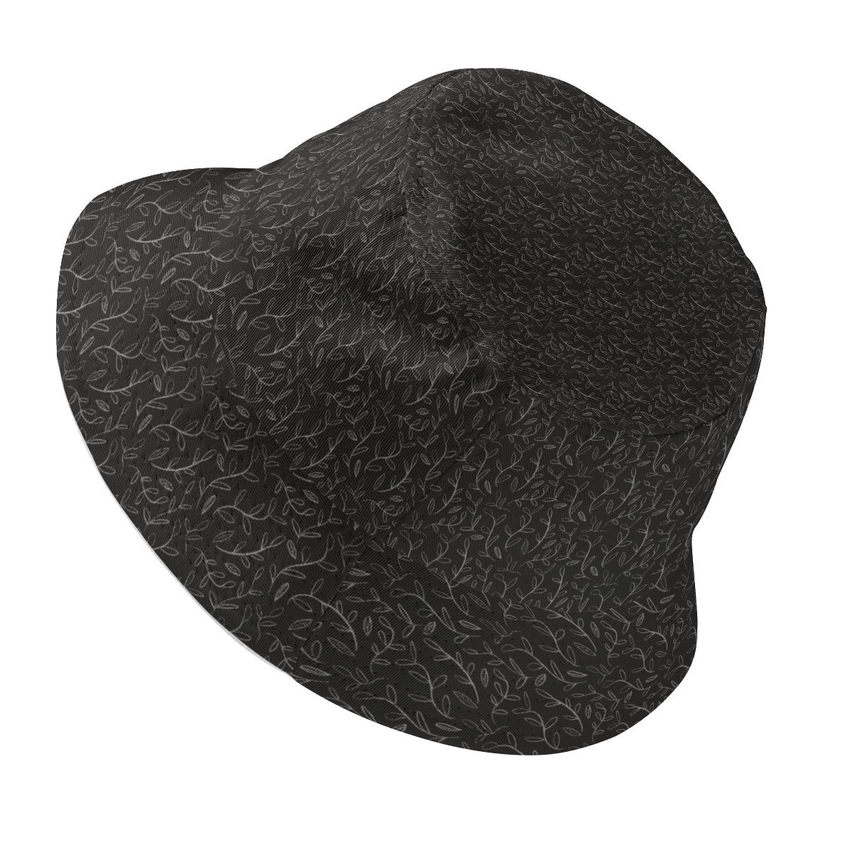 Super Bloom Collection Black & Grey Beige leaves Fisherman Hat. Design hand-painted by the Designer Maria Echenique