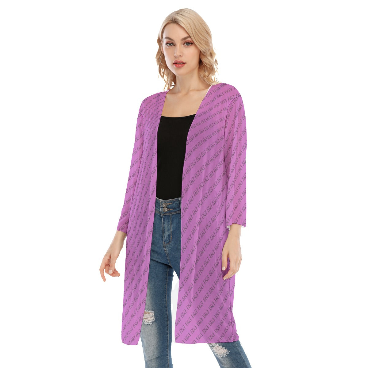 E&E Signature Pink Women's V-neck Mesh Cardigan. Mesh Kimono.