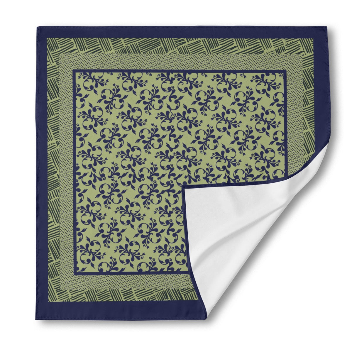 Caracas Collection Green & Blue Silk Bandana. Design hand-painted by the Designer Maria Alejandra Ec