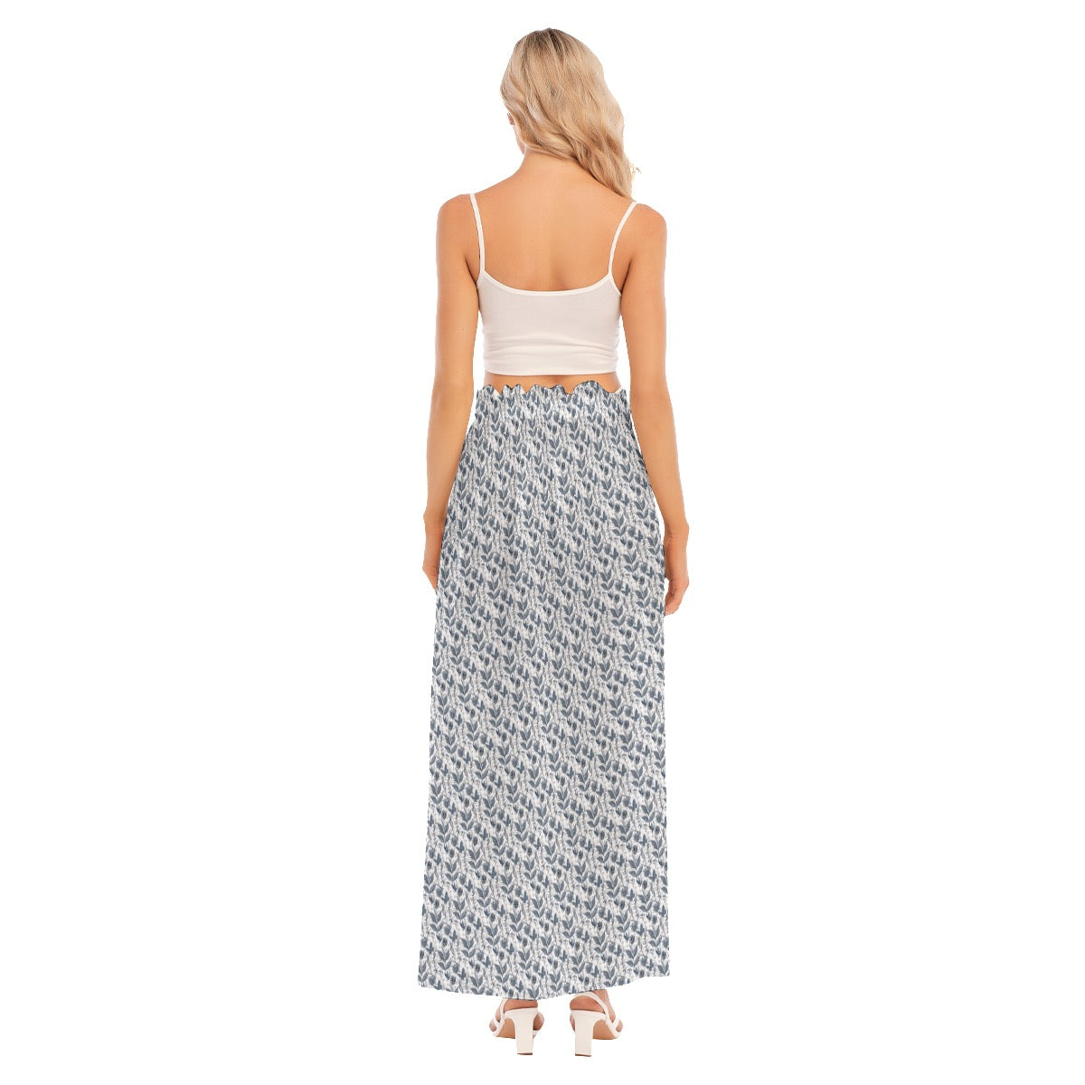 Watercolor White and Blue Side Split Skirt. Houston Collection. Design hand-painted by the Designer