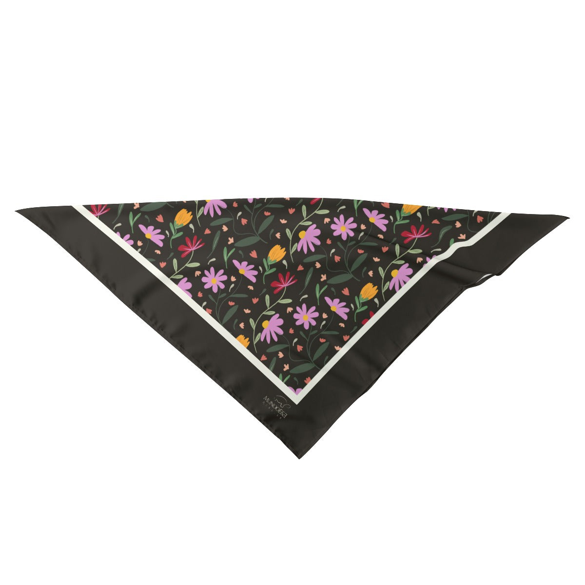 Botanical Black Silk Scarf. Pattern hand-painted by the Designer Maria Alejandra Echenique