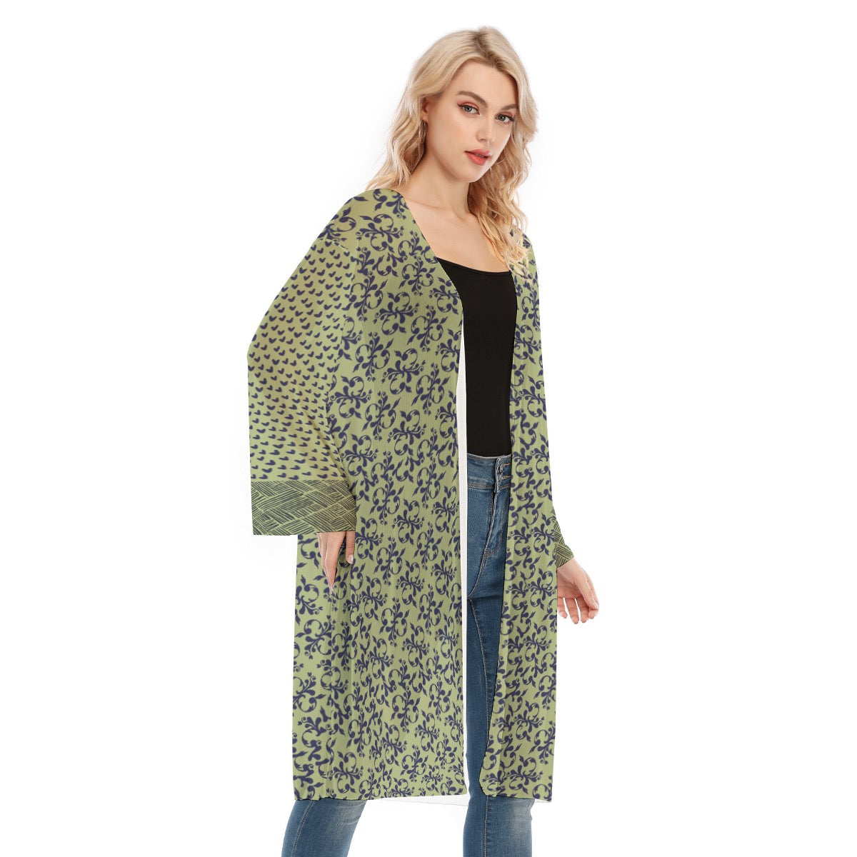 Green & Blue Long Sleeve Mesh Cardigan. Caracas Collection