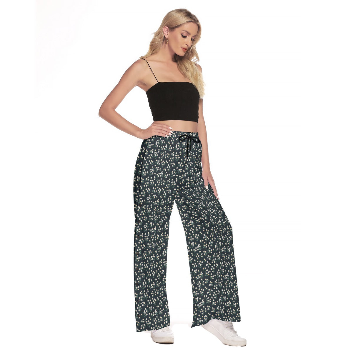 Super Bloom Little margaritas Side Slit Snap Button Trousers. Design hand-painted by the Designer Ma