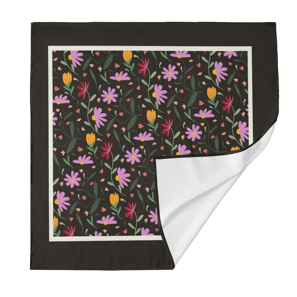 Botanical Black Silk Scarf. Pattern hand-painted by the Designer Maria Alejandra Echenique