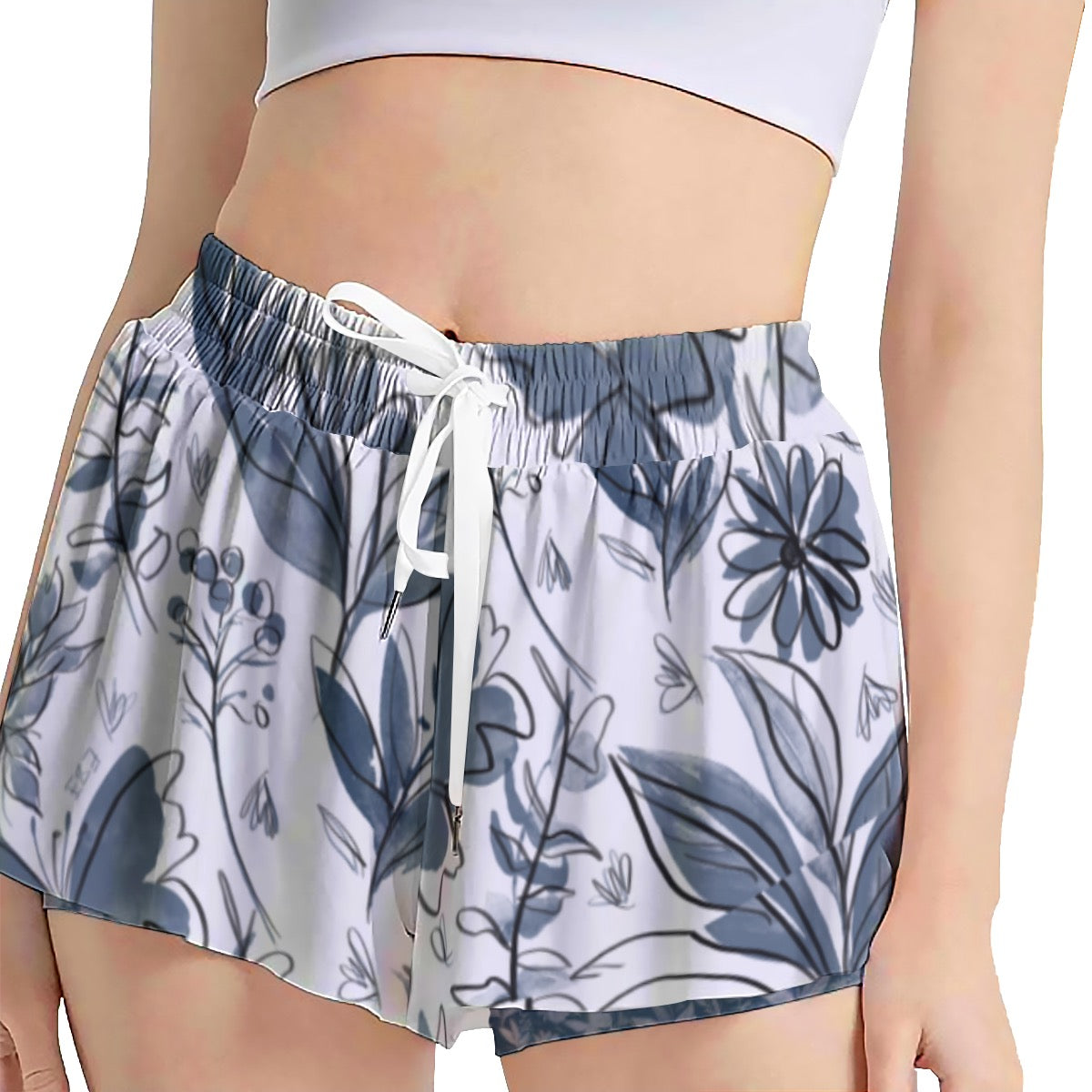 Watercolor White & Blue Sport Skorts With Pocket. Houston Collection. Design hand-painted by the Designer Maria Alejandra Echenique