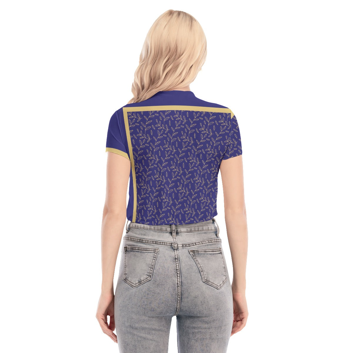 Super Bloom Collection Women's Short Sleeves Mesh Crop Top. Pattern hand-painted by the Designer Maria Alejandra Echenique