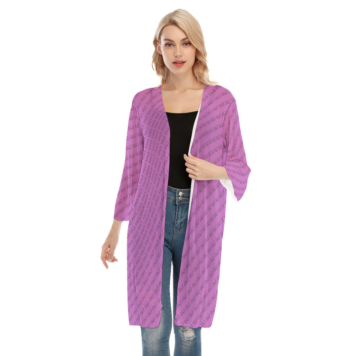 E&E Signature Pink Women's V-neck Mesh Cardigan. Mesh Kimono.