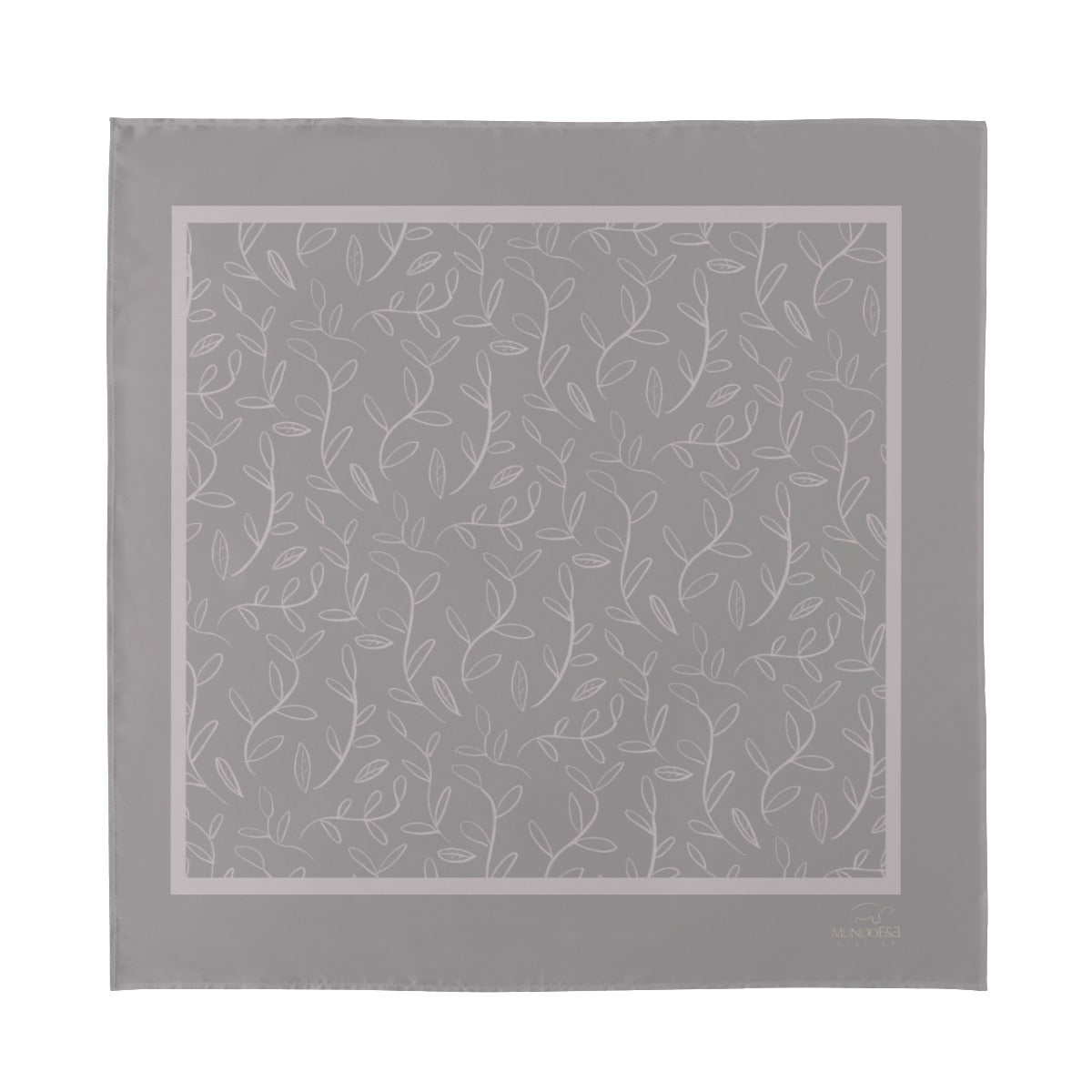 Super Bloom Collection Grey & Beige leaves Silk Scarf. Pattern hand-painted by the Designer Maria Alejandra Echenique