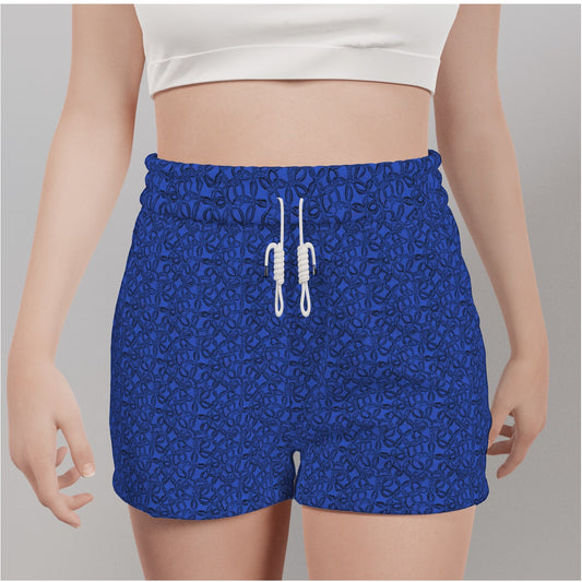 Geometrical Blue / Black Women's Casual Shorts. Pattern hand-painted by the Designer Maria Alejandra Echenique