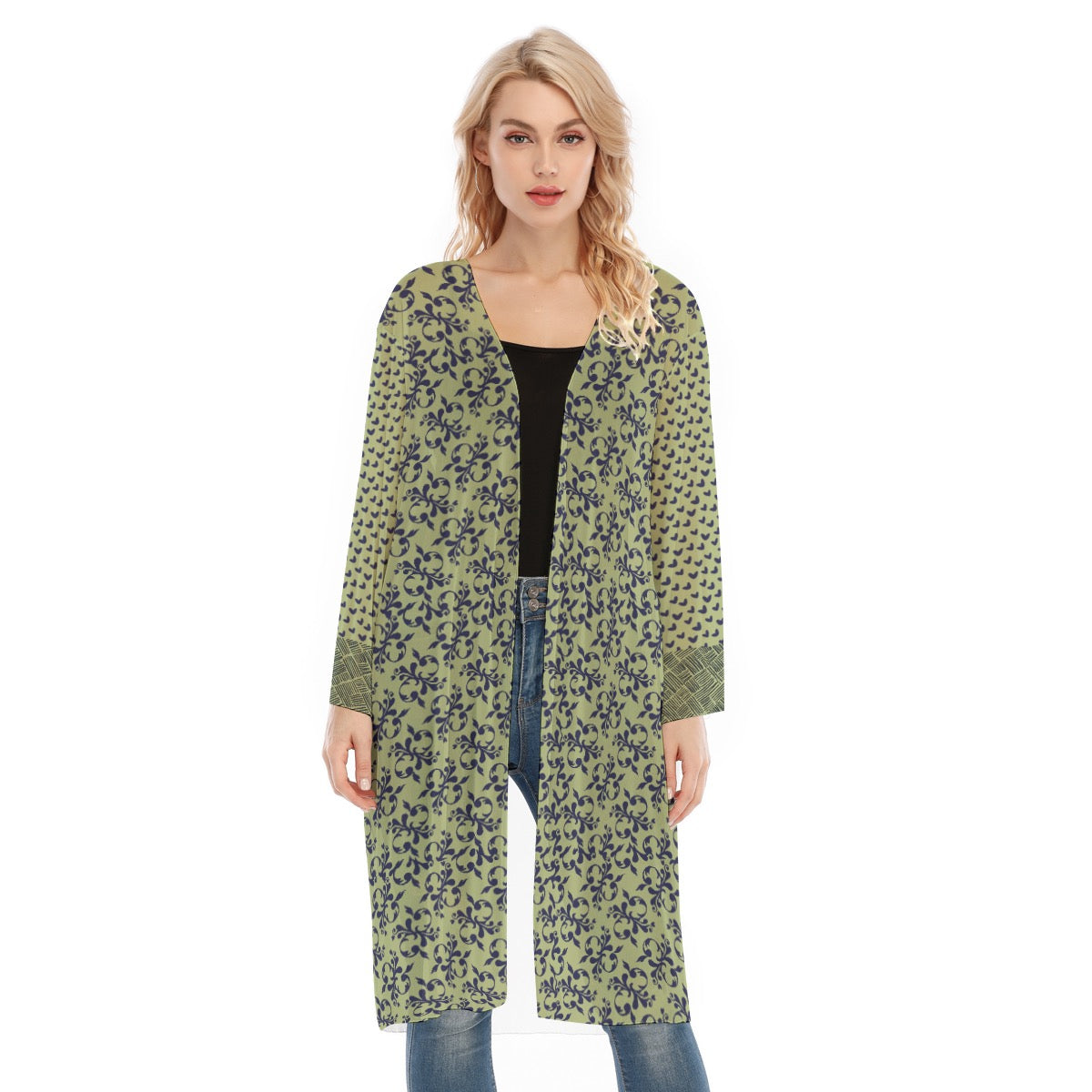 Green & Blue Long Sleeve Mesh Cardigan. Caracas Collection