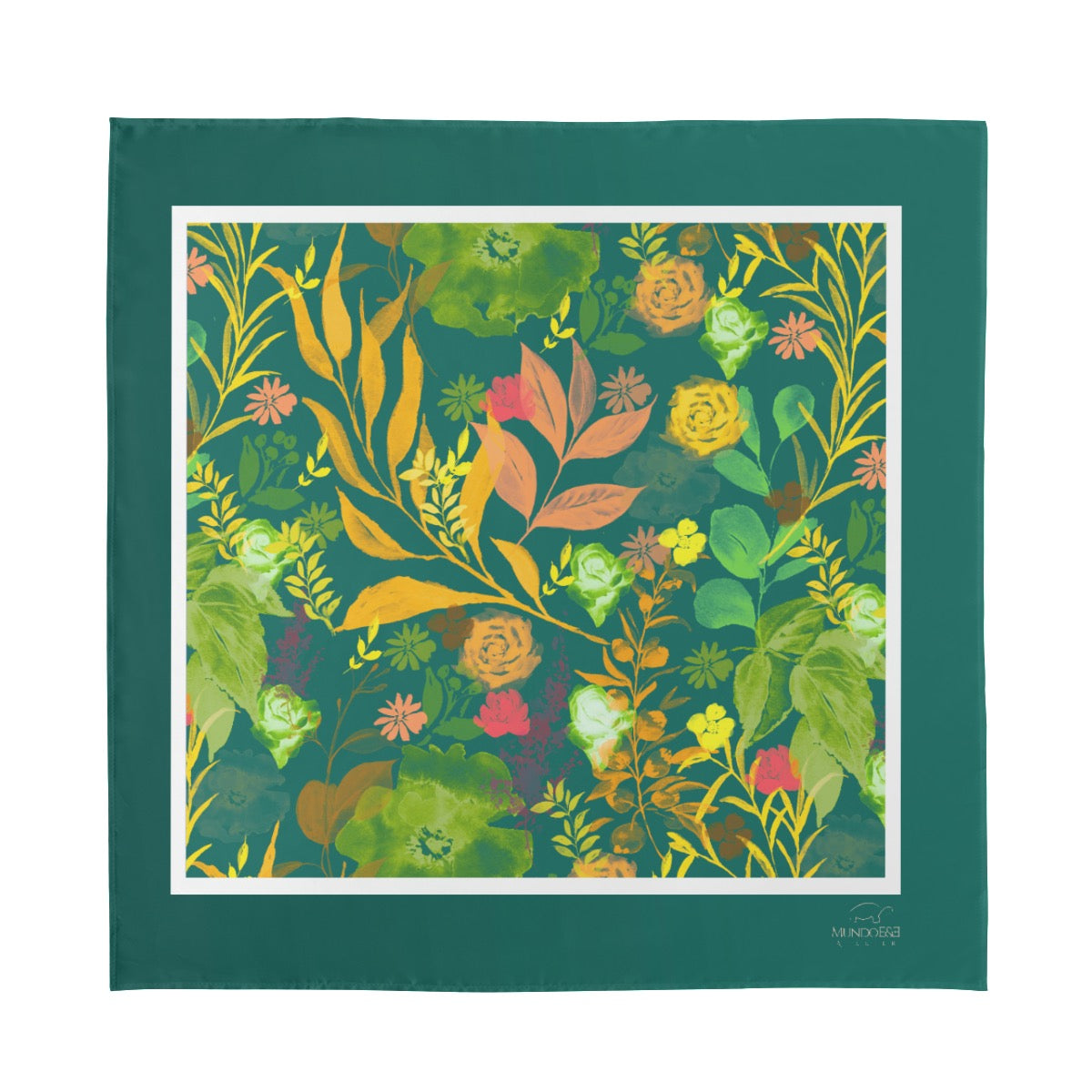 Multicolor Flowers Silk Pareo / Bandana. Design hand-painted by the Designer Maria Alejandra Echenique